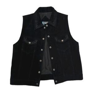 Vintage Shaver Lake Black Suede Embroidered Western Vest Medium Boho Whimsigoth